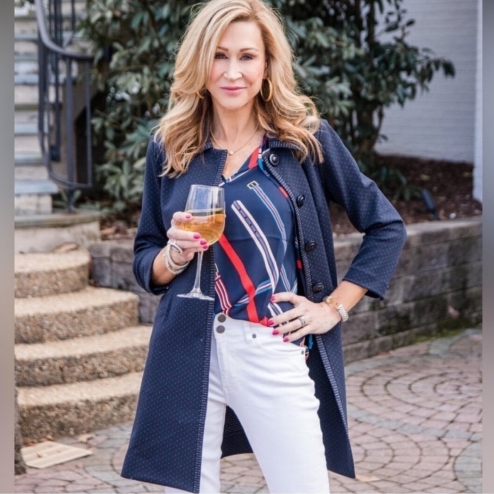 Cabi Carriage Jacket Jersey Knit #5658 Navy Dot Size S